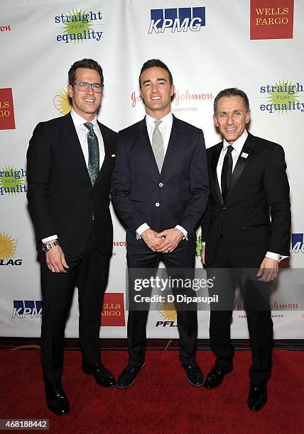 Television journalist Thomas Roberts, Patrick Abner and PFLAG National Executive Director Jody M. Huckaby attend the 7th Annual PFLAG National...