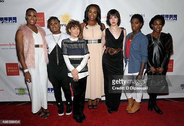 Hari Nef and producer Jill Soloway pose with The Prancing Elites from Oxygen's "The Prancing Elites Project" at the 7th Annual PFLAG National...