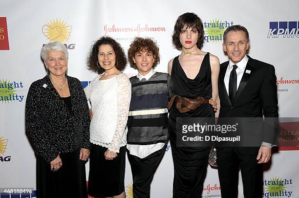 Jean Hodges, Leslea Newman, Jill Soloway, Hari Nef and Jody M. Huckaby attend the 7th Annual PFLAG National Straight For Equality Awards Gala at The...
