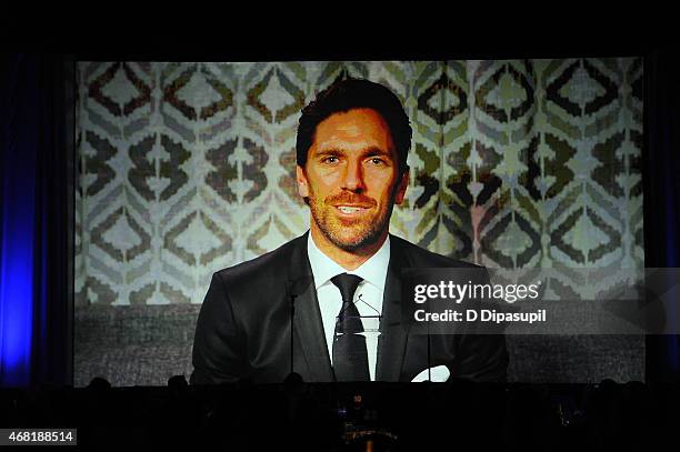 Henrik Lundqvist speaks at the 7th Annual PFLAG National Straight For Equality Awards Gala at The New York Marriott Marquis on March 30, 2015 in New...