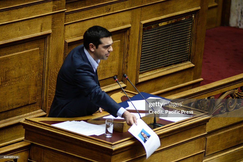The Greek Prime Minister Alexis Tsipras presented a session...