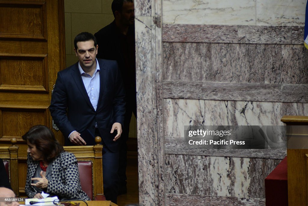 The Greek Prime Minister Alexis Tsipras presented a session...