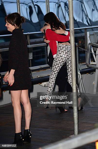 Model Cara DelevingneDakota Johnson and Kendall Jenner are seen Chanel Party on Yacht at Chelsea Pier on March 30, 2015 in New York City. Photo by...