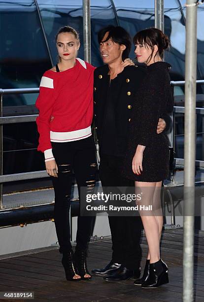 Model Cara Delevingne and Dakota Johnson are seen Chanel Party on Yacht at Chelsea Pier on March 30, 2015 in New York City.