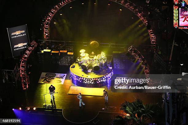 Van Halen is seen performing on 'Jimmy Kimmel Live' on March 30, 2015 in Los Angeles, California.