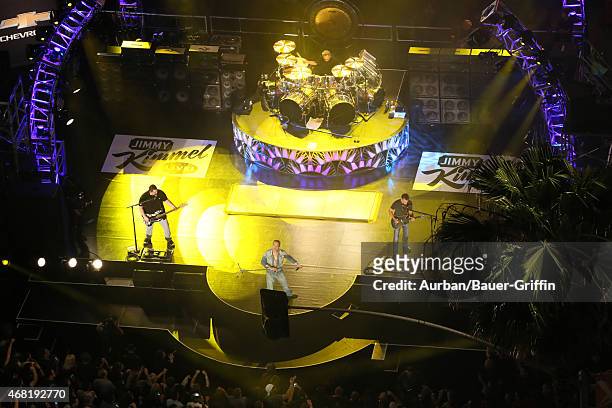 Van Halen is seen performing on 'Jimmy Kimmel Live' on March 30, 2015 in Los Angeles, California.