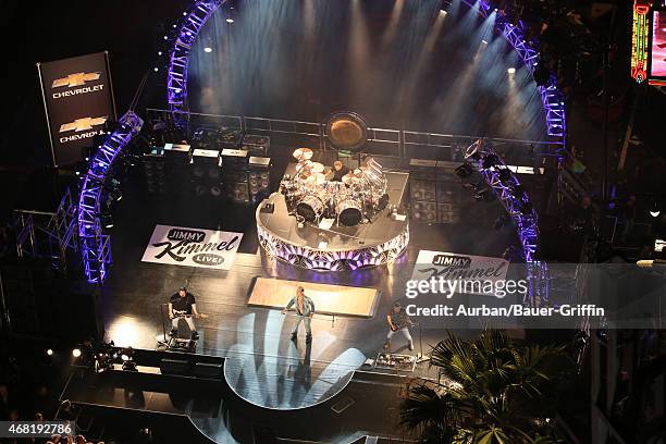 Van Halen is seen performing on 'Jimmy Kimmel Live' on March 30, 2015 in Los Angeles, California.