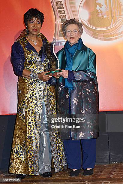 Euzhan Palcy and Henri Langlois 2015 awarded actress Emmanuelle Riva attend the 'Henri Langlois' : 10th Award Ceremony At Unesco In Paris on March...