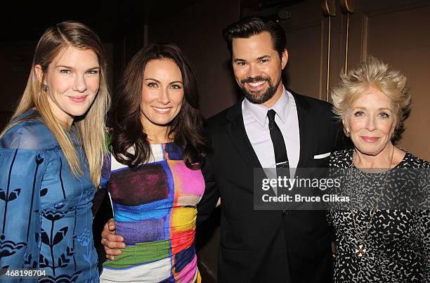 Lily Rabe, Laura benanti, Andrew Rannells and Holland Taylor pose at the 2015 MCC Theater Miscast Gala honoring Sarah Paulson & Fran Weissler at The...