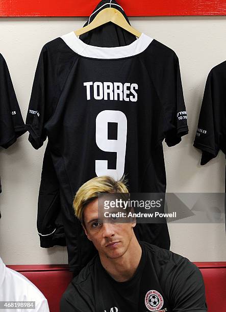 Fernando Torres before the Liverpool All Star Charity Match at Anfield on March 29, 2015 in Liverpool, England.