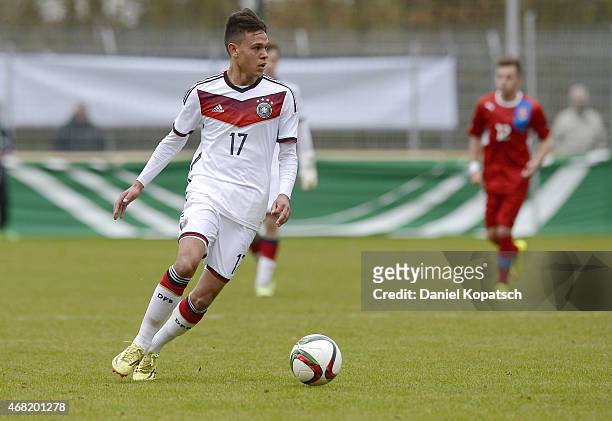 Devante Parker of Germany controls the ball during the UEFA Under19 Elite Round match between Germany and Czech Republic on March 31, 2015 in...