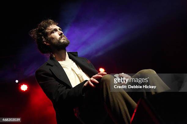 Alex Ebert of Edward Sharpe and The Magnetic Zeroes performs at The Olympia on February 9, 2014 in Dublin, Ireland.