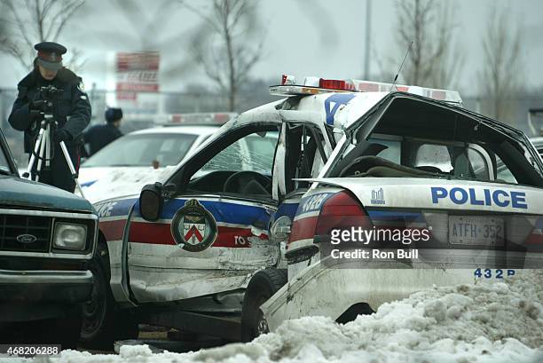 Police accident - Police car involved in accident on morningside Ave , visited by chief Fantino.