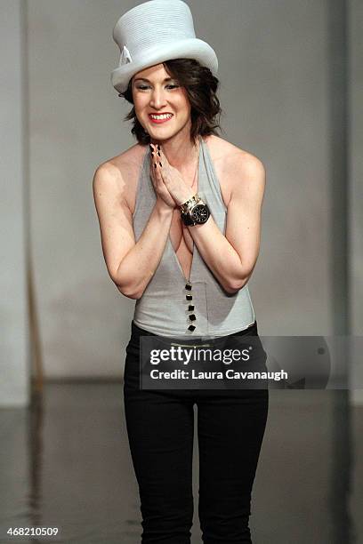 Designer Caitlin Kelly attends the Hairshion fashion show during Mercedes-Benz Fashion Week Fall 2014 at Alvin Alley Studios on February 9, 2014 in...