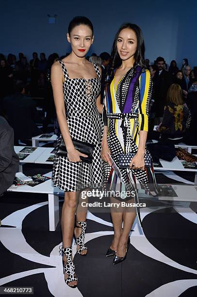 Actress Zhang Lanxin aka 'Zoe' and Ballet dancer Hou Honglan attend the Diane Von Furstenberg fashion show during Mercedes-Benz Fashion Week Fall...