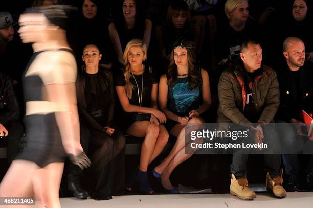 Cara Santana, Cassidy Wolf, Erin Brady, and Joe Zee attend the Meskita fashion show during Mercedes-Benz Fashion Week Fall 2014 at The Salon at...