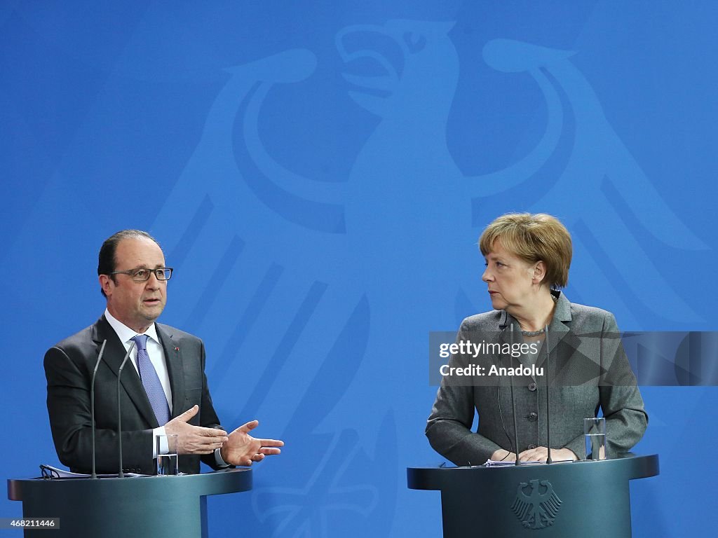 German Chancellor Angela Merkel - French President Francois Hollande press conference in Berlin