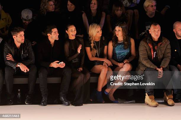 Jesse Metcalfe, Cara Santana, Cassidy Wolf, Erin Brady, and Joe Zee attend the Meskita fashion show during Mercedes-Benz Fashion Week Fall 2014 at...