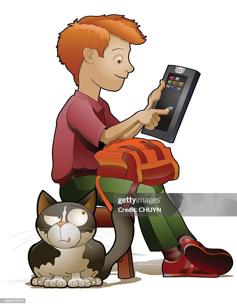 Wireless student with domestic cat