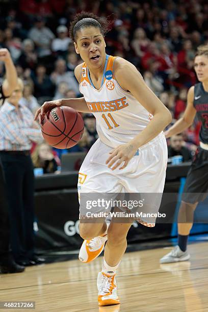 Cierra Burdick of the Tennessee Lady Vols controls the ball against the Gonzaga Bulldogs during the third round of the 2015 NCAA Division I Women's...