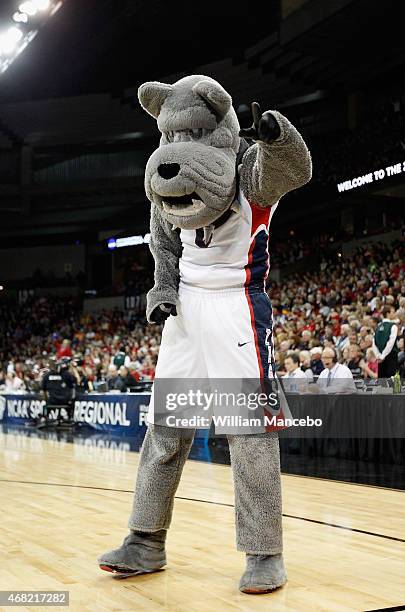 Mascot Spike for the Gonzaga Bulldogs performs during the game against the Tennessee Lady Vols in the third round of the 2015 NCAA Division I Women's...