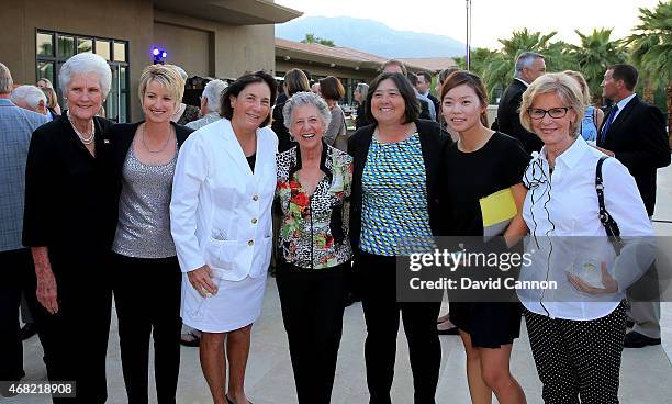 Kathy Whitworth, Karrie Webb, Amy Alcott, Sandra Palmer, Pat Hurst, Sun Young Yoo, and Judy Rankin at the ANA Inspiration Champions Dinner hosted by...