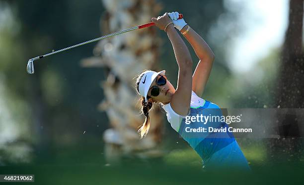 Michelle Wie of the USA during a practice round for the ANA Inspiration on the Dinah Shore Tournament Course at Mission Hills Country Club on March...