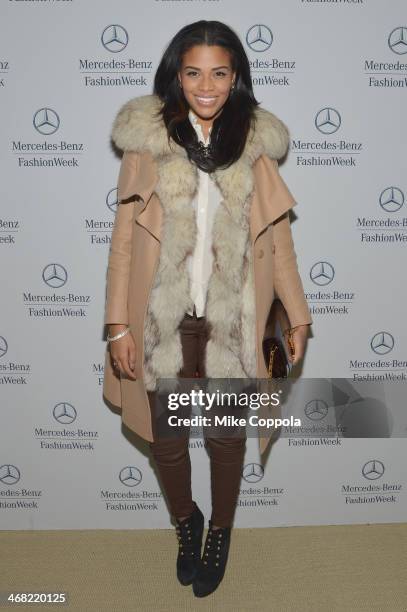 Kamie Crawford attends the Mercedes-Benz Star Lounge during Mercedes-Benz Fashion Week Fall 2014 at Lincoln Center on February 9, 2014 in New York...