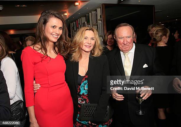 Olivia Cole, Kim Cattrall and Andrew Neil attend as Spectator Life magazine celebrates its third birthday at the Belgraves Hotel on March 31, 2015 in...