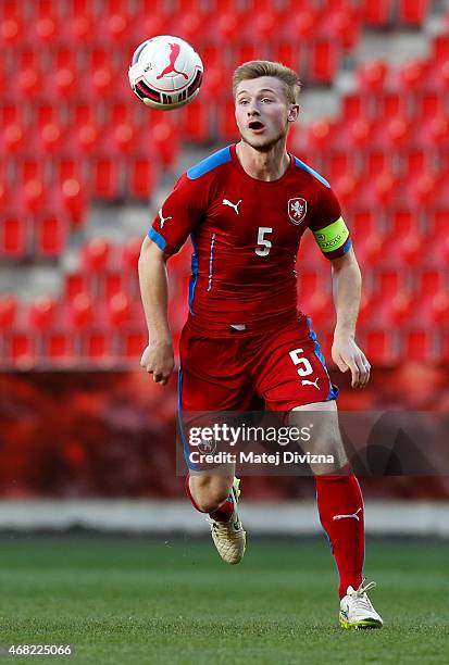 Jakub Brabec of Czech Republic in action during the international friendly match between U21 Czech Republic and U21 Portugal at Eden Stadium on March...