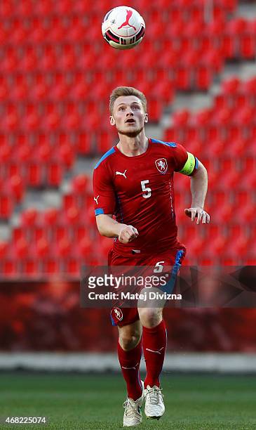 Jakub Brabec of Czech Republic in action during the international friendly match between U21 Czech Republic and U21 Portugal at Eden Stadium on March...