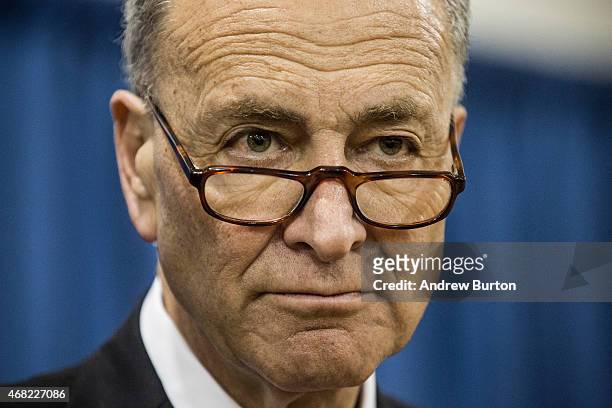 Sen. Charles Schumer attends a press conference announcing federal funding for Super Storm Sandy recovery efforts on March 31, 2015 in New York City....