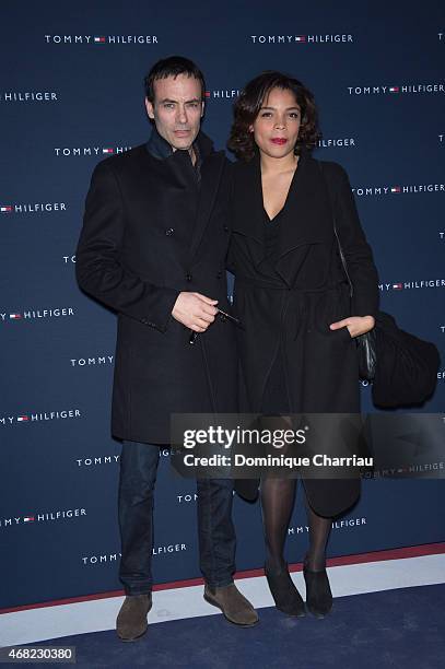 Anthony Delon and Jina Djemba attend theTommy Hilfiger Boutique Opening At Boulevard Capucines In Paris on March 31, 2015 in Paris, France.