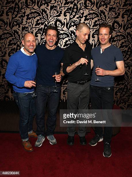 Matt Bardock, Julian Ovenden, Richard Cant and Geoffrey Streatfeild attend the "My Night With Reg" 21st Birthday Gala at The Apollo Theatre on March...