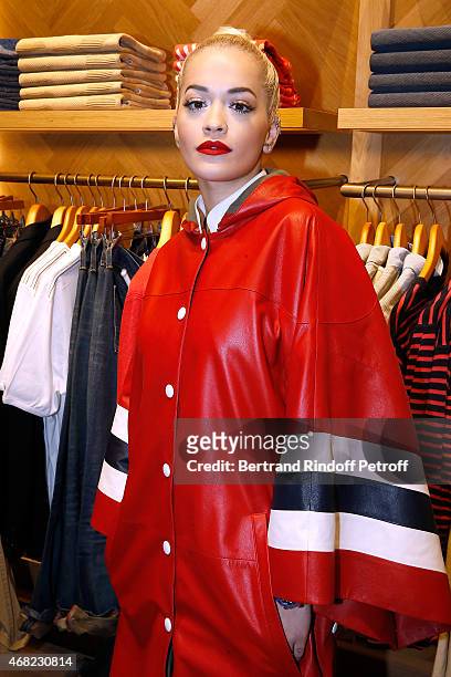 Singer Rita Ora attends the Tommy Hilfiger Boutique Opening at Boulevard Capucines on March 31, 2015 in Paris, France.