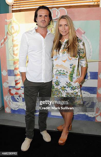 Designer Collette Dinnigan and Bradley Cocks attend the Audi Hamilton Island Race Week launch at North Bondi Fish on March 31, 2015 in Sydney,...