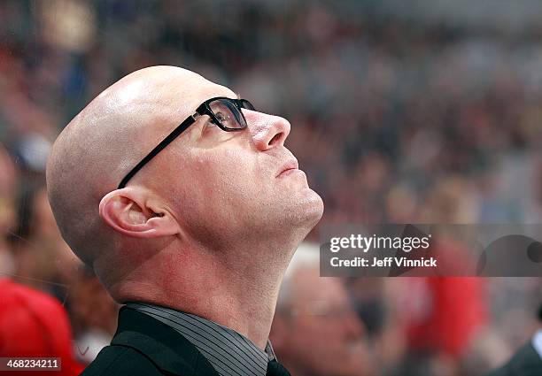 Video coach Darryl Williams of the Vancouver Canucks looks on from the bench during their NHL game against the Phoenix Coyotes at Rogers Arena...