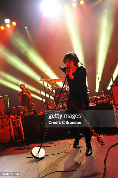 Van McCann of Catfish And The Bottlemen performs on stage at O2 Shepherd's Bush Empire on March 31, 2015 in London, United Kingdom.