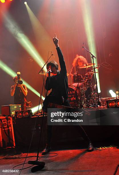 Van McCann and Bob Hall of Catfish And The Bottlemen perform on stage at O2 Shepherd's Bush Empire on March 31, 2015 in London, United Kingdom.