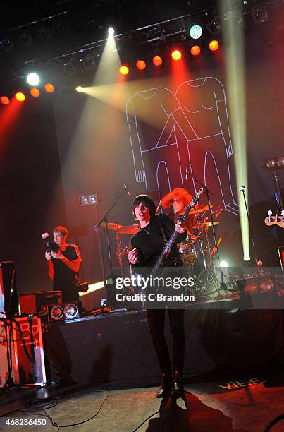 Van McCann and Bob Hall of Catfish And The Bottlemen performs on stage at O2 Shepherd's Bush Empire on March 31, 2015 in London, United Kingdom.