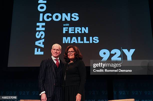 Tim Gunn and Fern Mallis speak at 92nd Street Y Presents: An evening with Tim Gunn and Fern Mallis at 92nd Street Y on March 31, 2015 in New York...