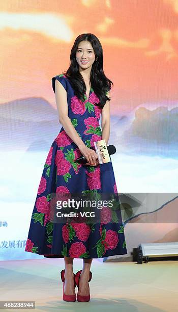 Actress Lin Chi-ling attends director Chen Kaige's new movie "A Monk In A Floating World" press conference on March 31, 2015 in Beijing, China.