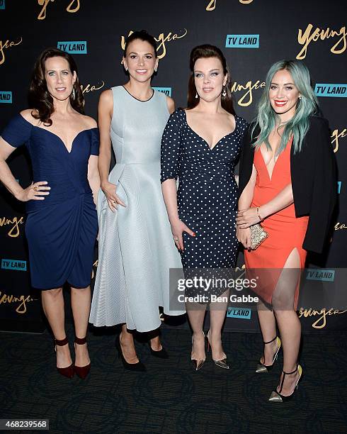 Actresses Miriam Shor, Sutton Foster, Debi Mazar and Hilary Duff attend the Premiere Of TV Land's "Younger" at Landmark Sunshine Cinema on March 31,...