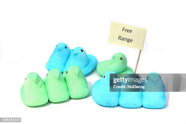 free range peeps easter candy marshmallow chicks - marshmallow peeps stockfoto's en -beelden