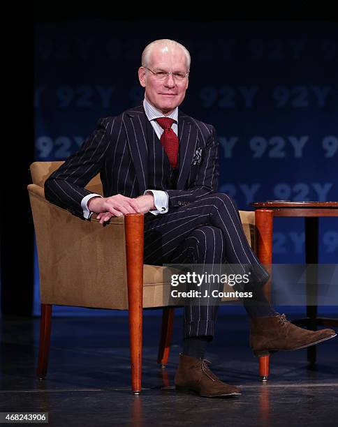 Media personality and Fashion consultant Tim Gunn attends the 92nd Street Y Presents: An Evening With Tim Gunn And Fern Mallis at 92nd Street Y on...