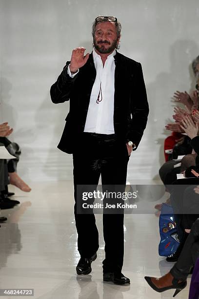 Designer Ralph Rucci walks the runway at Ralph Rucci during Mercedes Benz Fashion Week Fall 2014 on February 9, 2014 in New York City.