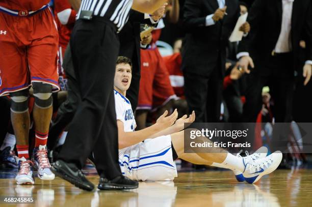 Doug McDermott of the Creighton Bluejays reacts to a call during their game against the St. John's Red Storm at CenturyLink Center on January 28,...