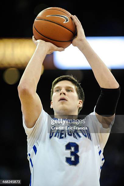 Doug McDermott of the Creighton Bluejays shoots a free throw during their game against the St. John's Red Storm at CenturyLink Center on January 28,...