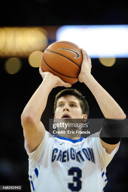 Doug McDermott of the Creighton Bluejays shoots a free throw during their game against the St. John's Red Storm at CenturyLink Center on January 28,...