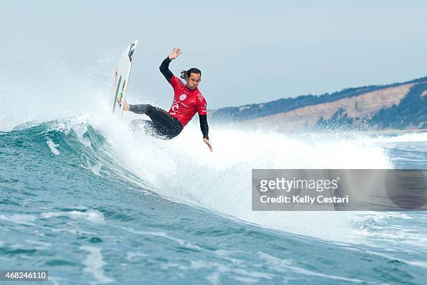Jordy Smith of South Africa advanced directly in to Round 3 of the RipCurl Pro Bells Beach after winning his Round 1 heat on April 1, 2015 at Bells...
